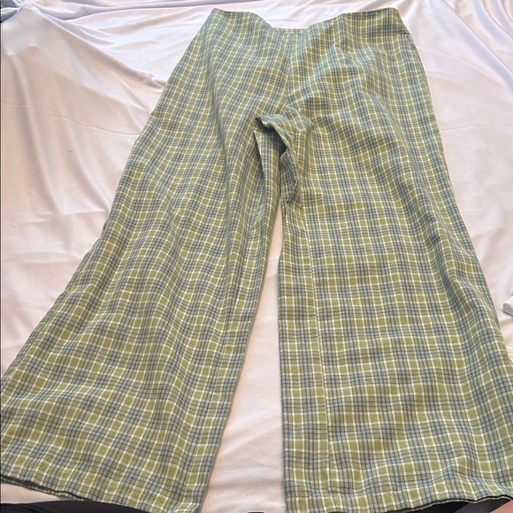 SHEIN Pants - SHEIN Green Plaid Wide-Leg Pants